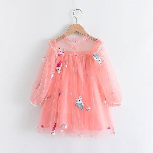 Summer Girl's Unicorn Mesh Princess Dress